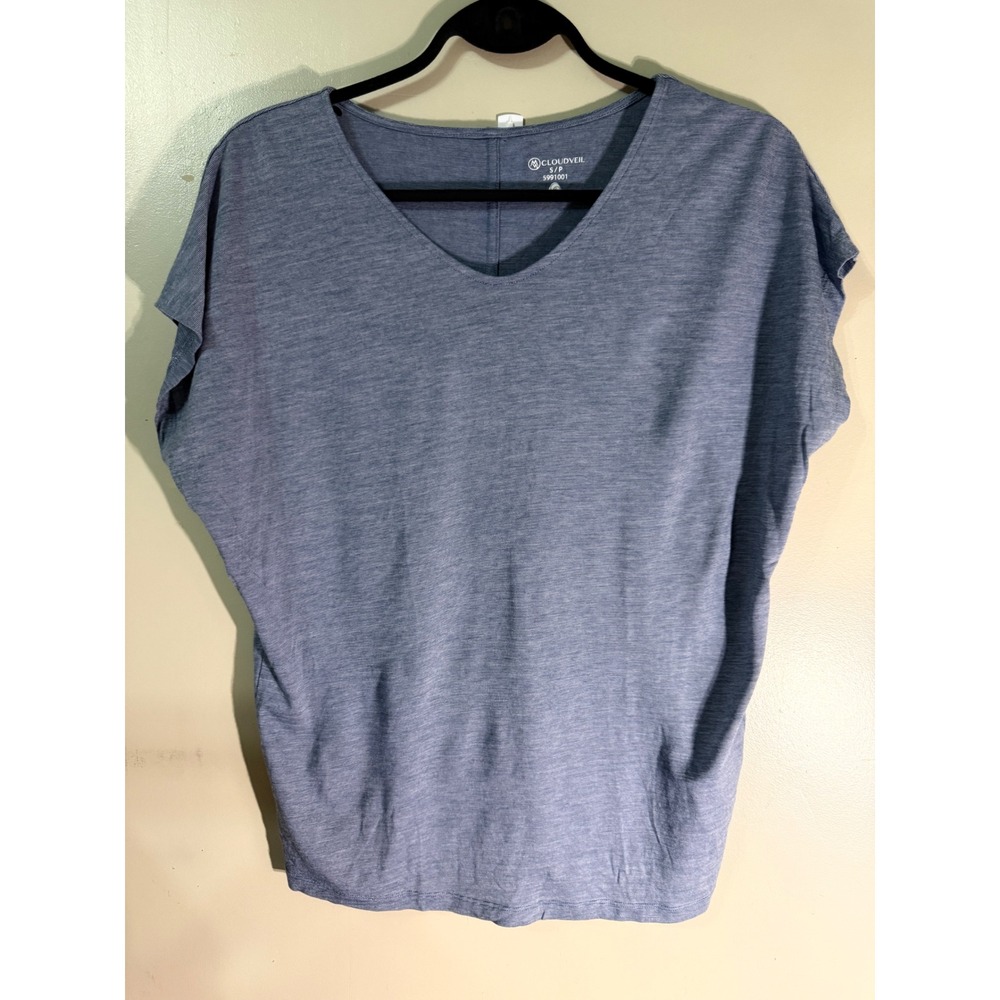 Cloudveil Womens Merino Wool Tencel V-Neck T-Shirt Blue Heather S 5991001